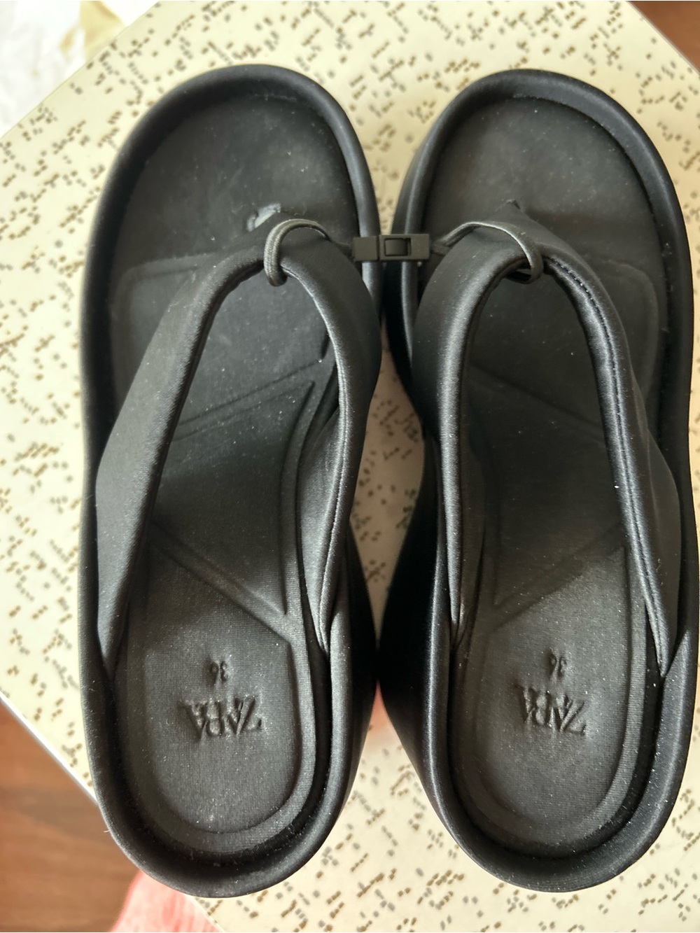 Zara Black Platform Thong Sandals